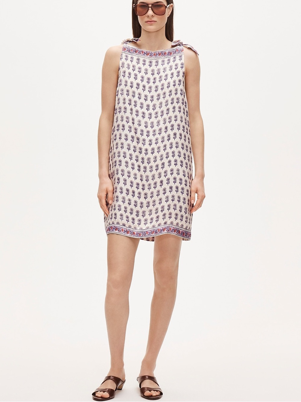 J. Crew Sadie Mini Dress Large Tall Lilac Block Print Shoulder Tie Sleeveless